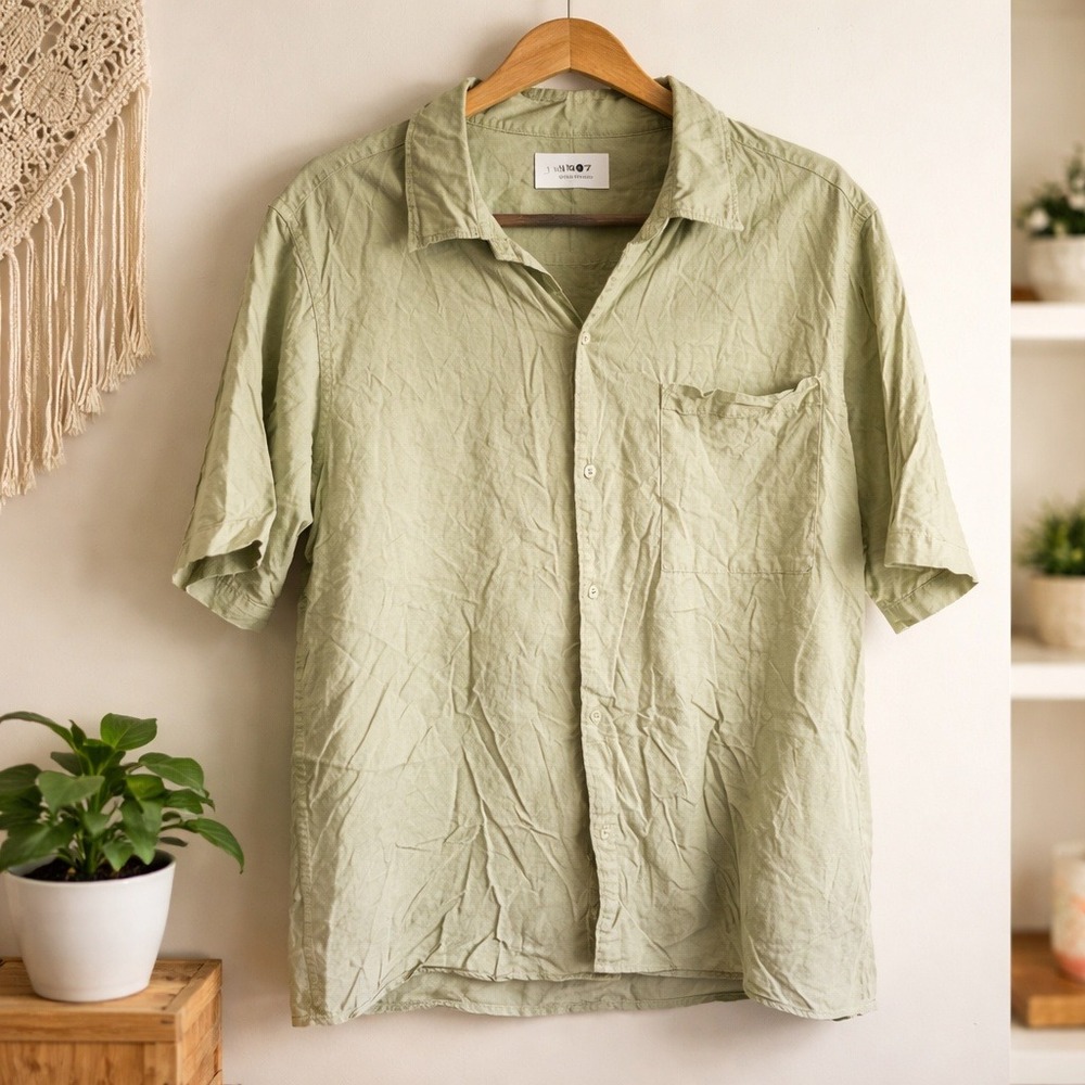 NN07 No Nationality Julio SS 5083 Sage Tencel Linen Shirt Mens XL NEW w Defect.